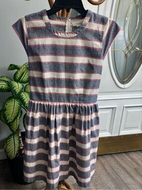 Freeway Denim, Cream & Pink Striped Casual Dress